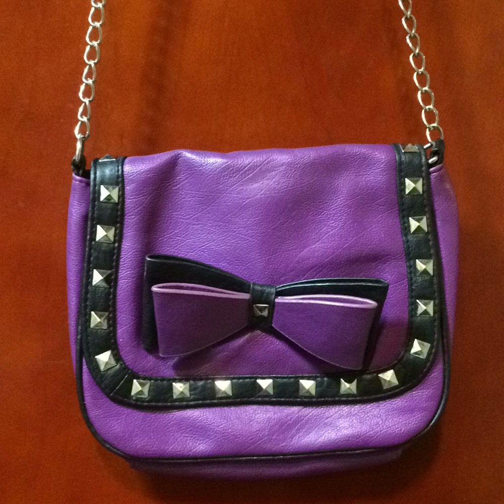 Purple & Black Studded Bow Mini Purse